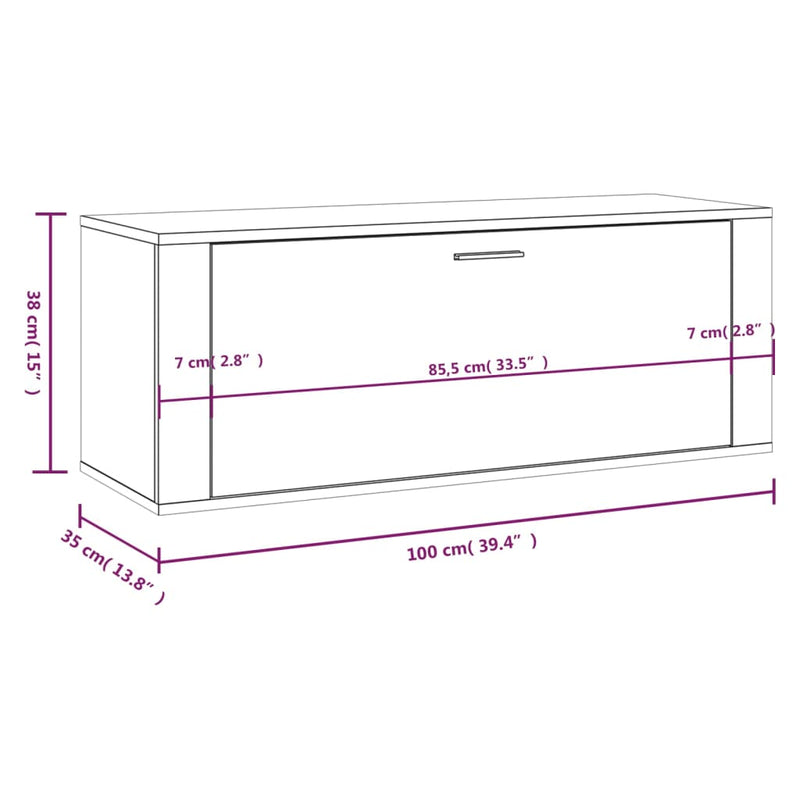 vidaXL szürke sonoma színű szerelt fa fali cipősszekrény 100x35x38 cm