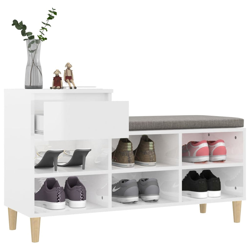 vidaXL magasfényű fehér szerelt fa cipősszekrény 102x36x60 cm