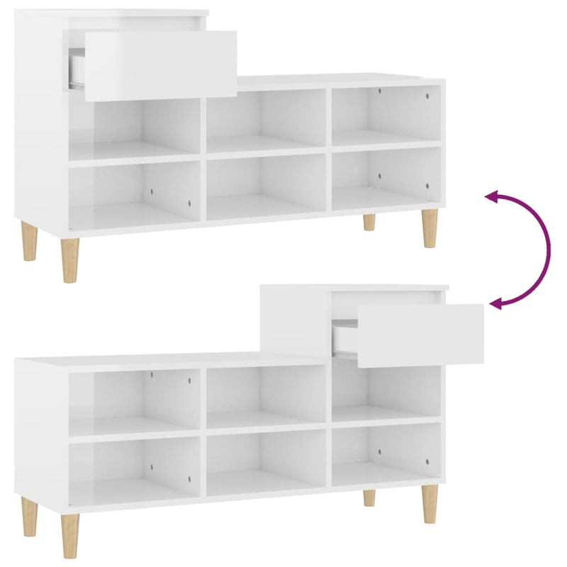 vidaXL magasfényű fehér szerelt fa cipősszekrény 102x36x60 cm