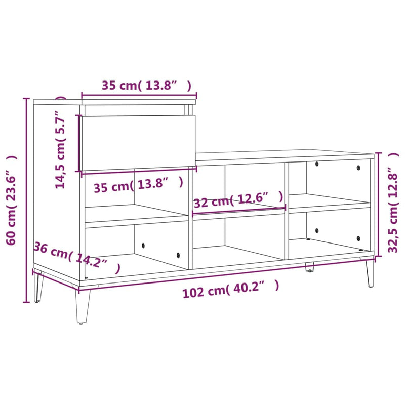 vidaXL betonszürke szerelt fa cipőszekrény 102x36x60 cm