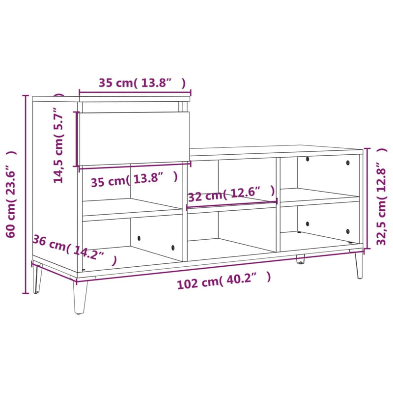 vidaXL szürke sonoma színű szerelt fa cipősszekrény 102x36x60 cm