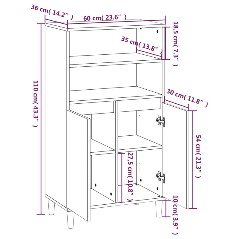 vidaXL betonszürke szerelt fa magasszekrény 60 x 36 x 110 cm