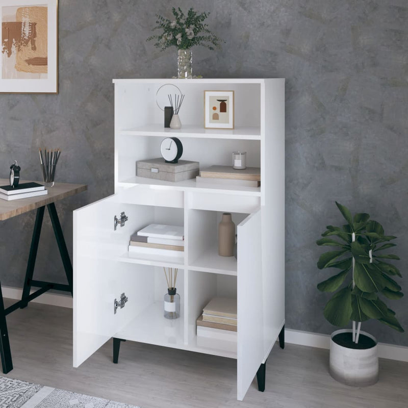vidaXL magasfényű fehér szerelt fa magasszekrény 60 x 36 x 110 cm