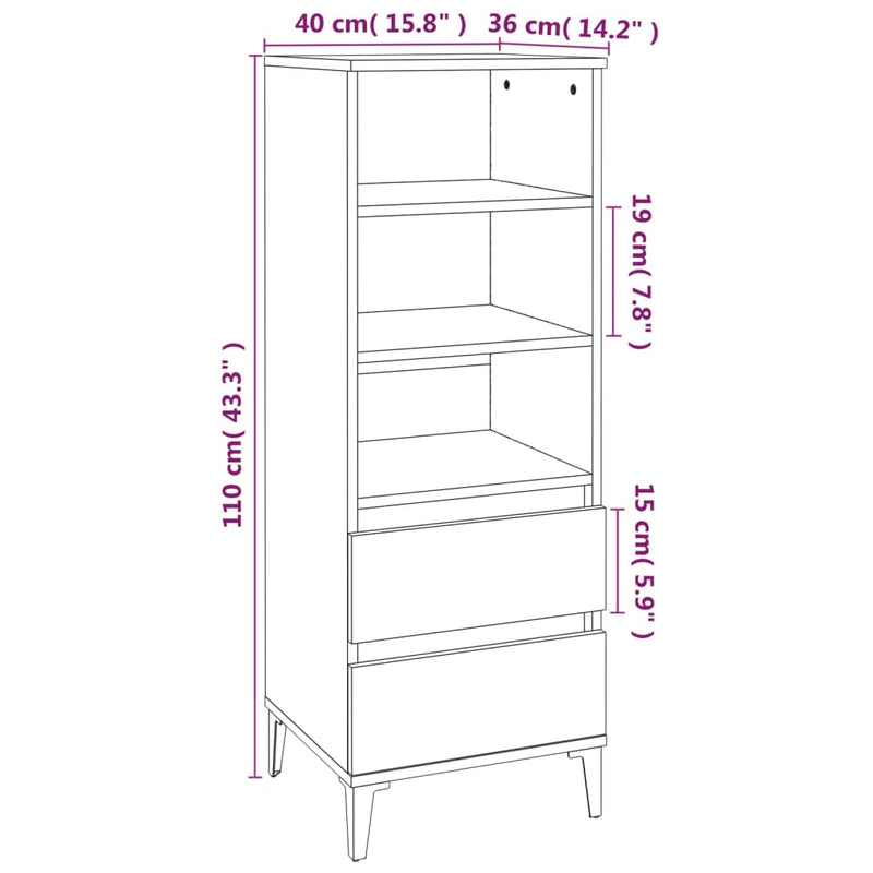vidaXL szürke sonoma szerelt fa magasszekrény 40 x 36 x 110 cm