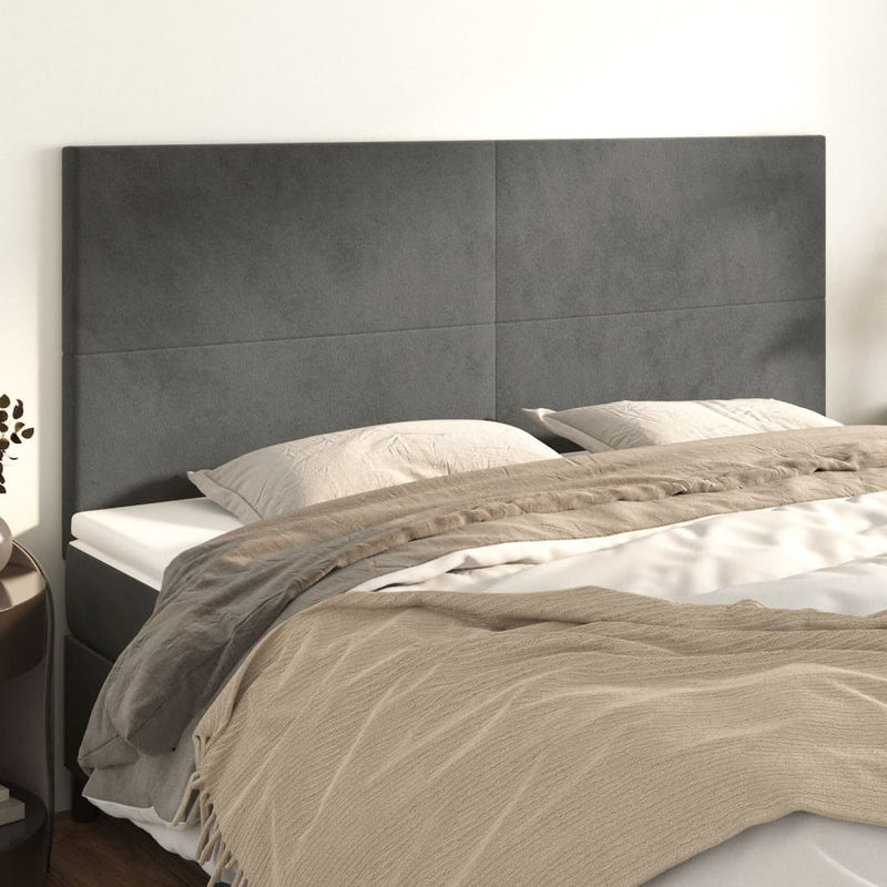 vidaXL 4 db sötétszürke bársony fejtámla 100x5x78/88 cm