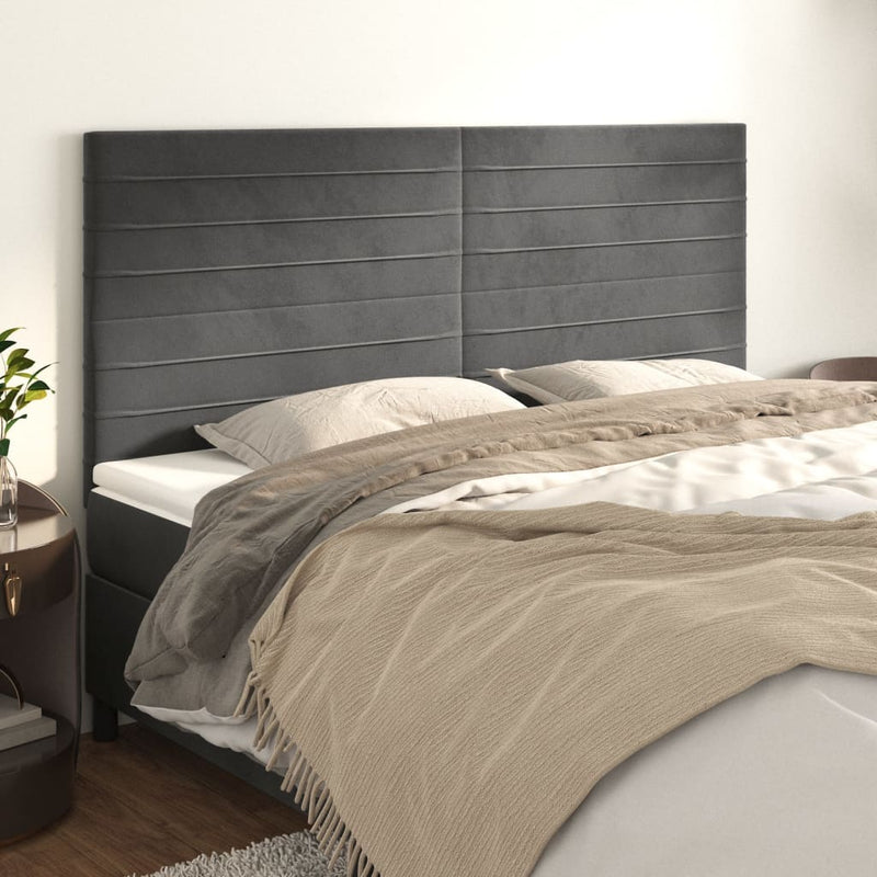 vidaXL 4 db sötétszürke bársony fejtámla 100x5x78/88 cm