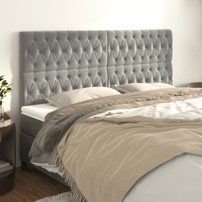 vidaXL 4 db világosszürke bársony fejtámla 100x7x78/88 cm