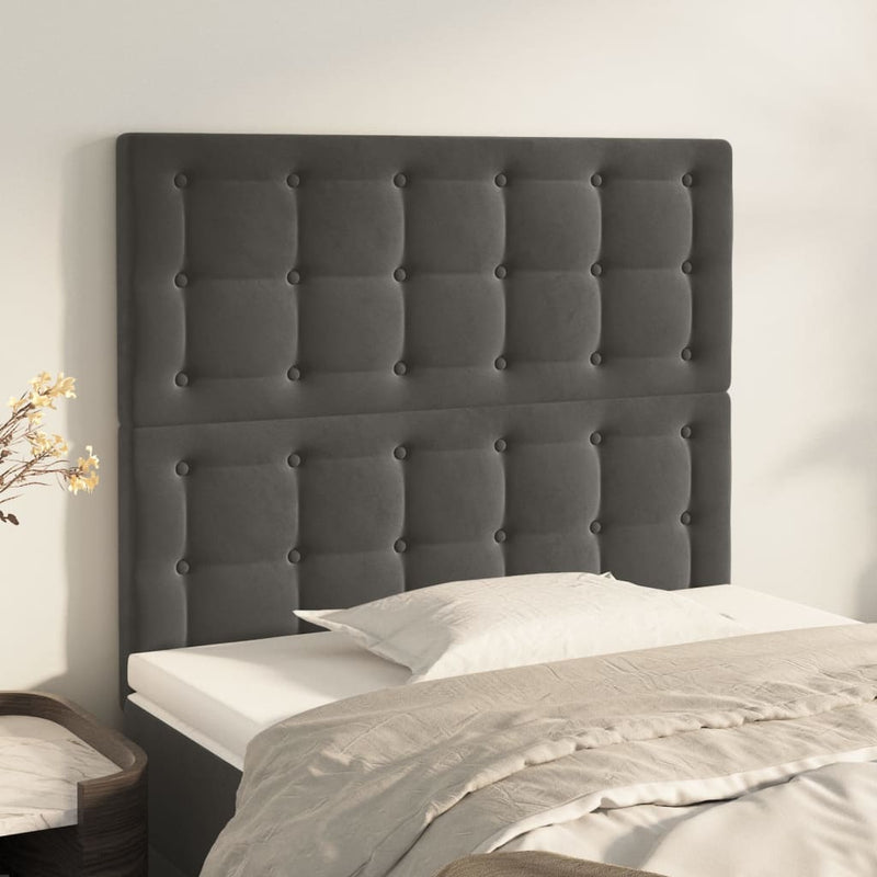 vidaXL 2 db sötétszürke bársony fejtámla 100x5x78/88 cm