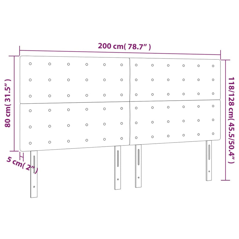 vidaXL 4 db világosszürke bársony fejtámla 100x5x78/88 cm