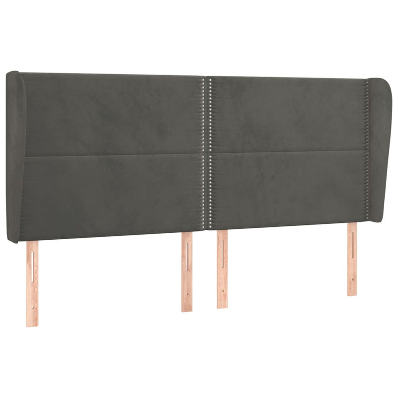 vidaXL sötétszürke bársony fejtámla szárnyakkal 203x23x118/128 cm