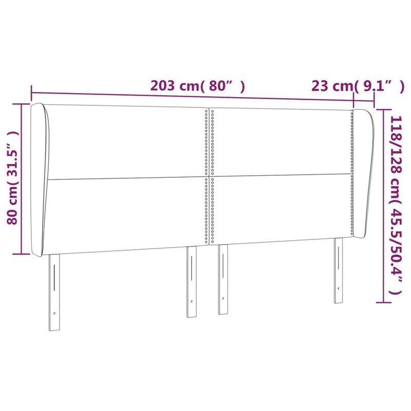 vidaXL sötétszürke bársony fejtámla szárnyakkal 203x23x118/128 cm