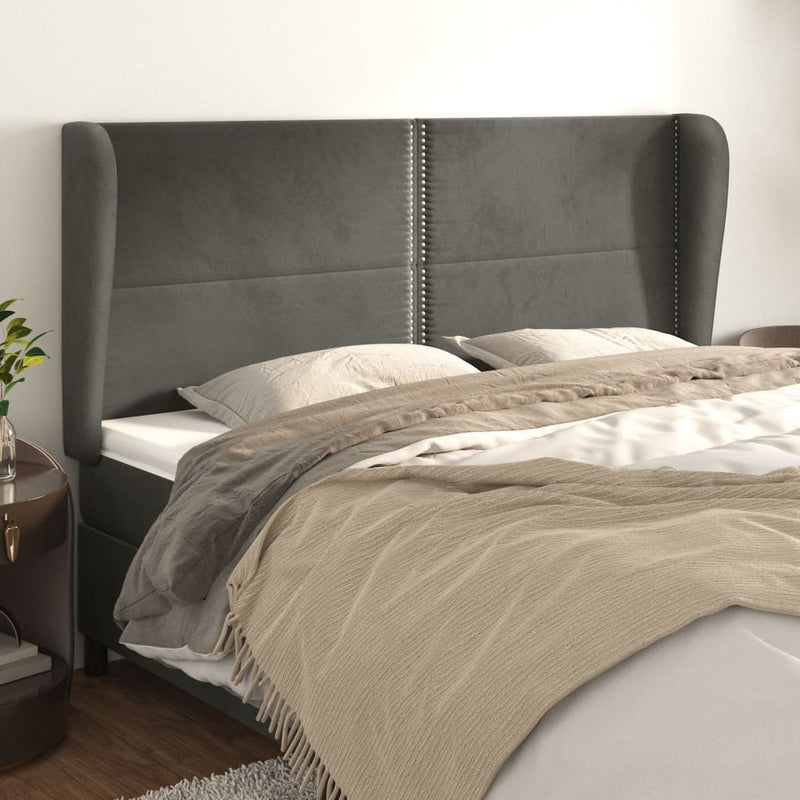 vidaXL sötétszürke bársony fejtámla szárnyakkal 203x23x118/128 cm