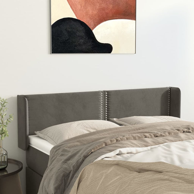 vidaXL sötétszürke bársony fejtámla szárnyakkal 147x16x78/88 cm