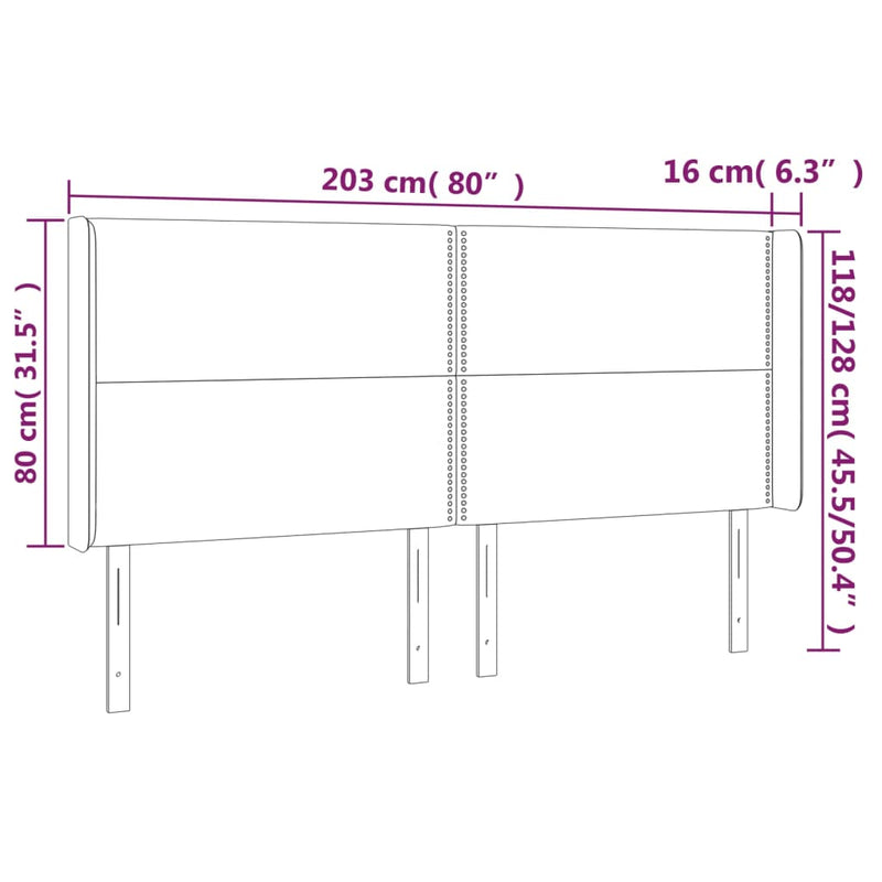 vidaXL sötétszürke bársony fejtámla szárnyakkal 203x16x118/128 cm