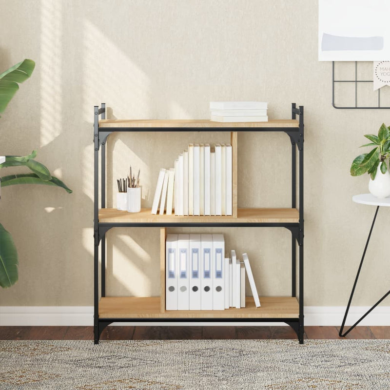 vidaXL 3 szintes sonoma tölgy színű fa könyvespolc 76 x 32 x 88 cm