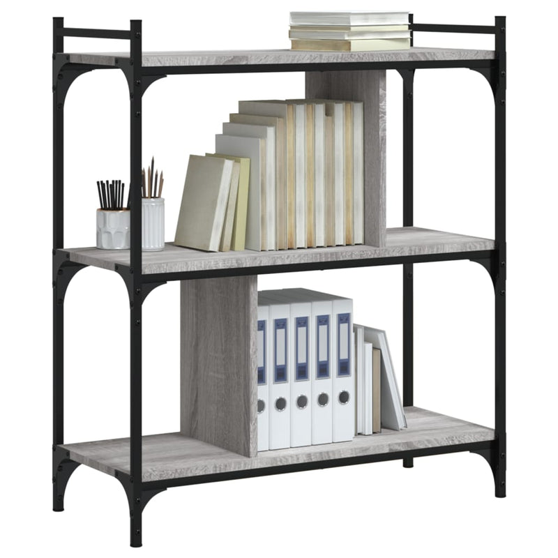 vidaXL 3 szintes szürke sonoma színű fa könyvespolc 76 x 32 x 88 cm