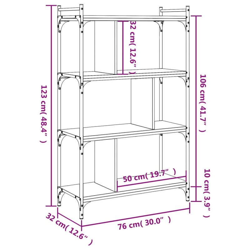 vidaXL 4 szintes fekete szerelt fa könyvespolc 76 x 32 x 123 cm