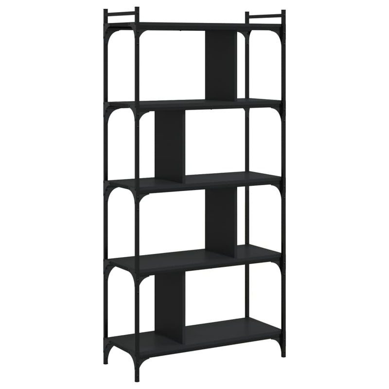 vidaXL 5 szintes fekete szerelt fa könyvespolc 76 x 32 x 158 cm