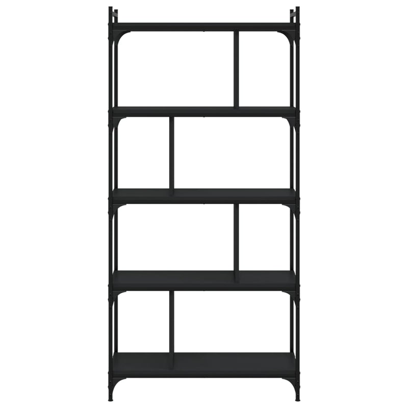 vidaXL 5 szintes fekete szerelt fa könyvespolc 76 x 32 x 158 cm