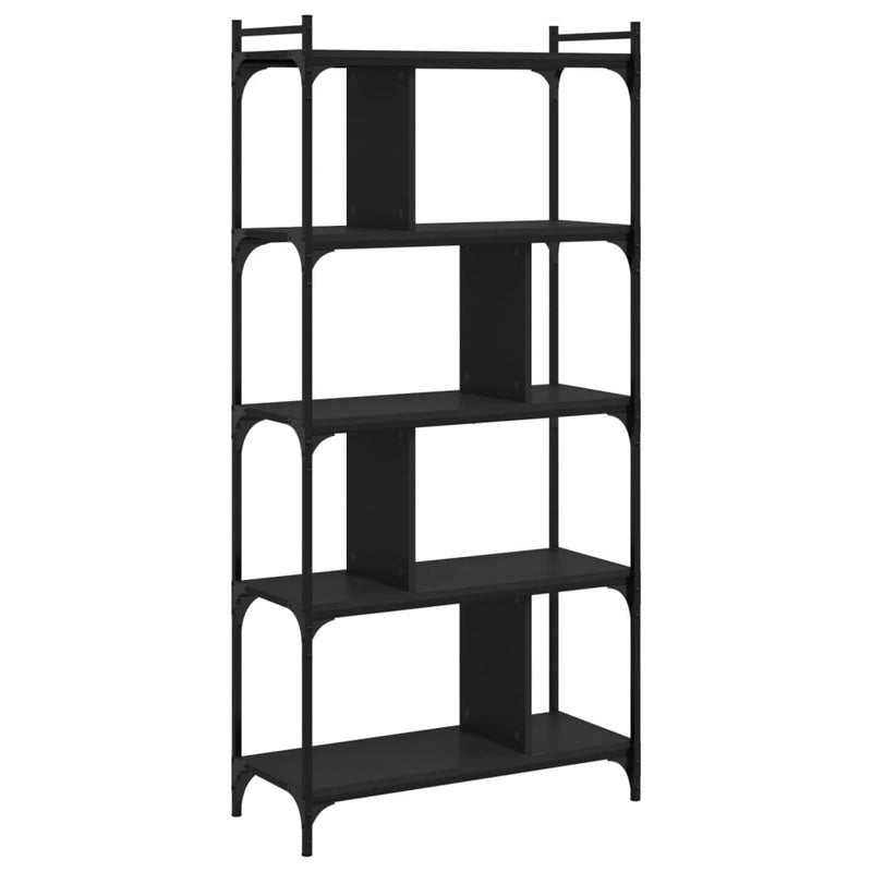 vidaXL 5 szintes fekete szerelt fa könyvespolc 76 x 32 x 158 cm