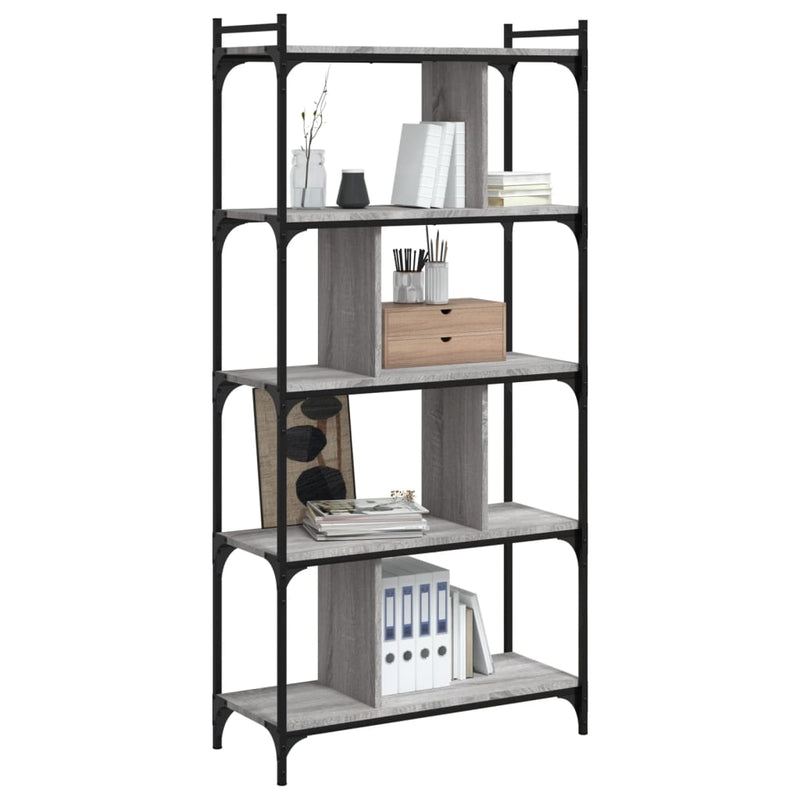 vidaXL 5 szintes szürke sonoma színű fa könyvespolc 76 x 32 x 158 cm