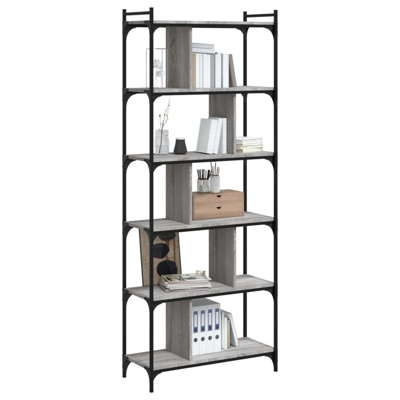 vidaXL 6 szintes szürke sonoma színű fa könyvespolc 76 x 32 x 192 cm