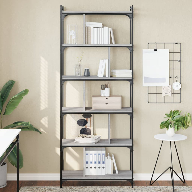 vidaXL 6 szintes szürke sonoma színű fa könyvespolc 76 x 32 x 192 cm