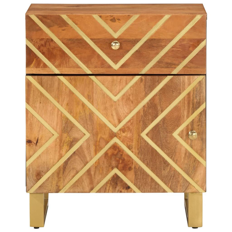 vidaXL barna és fekete tömör mangófa éjjeliszekrény 50 x 33 x 60 cm