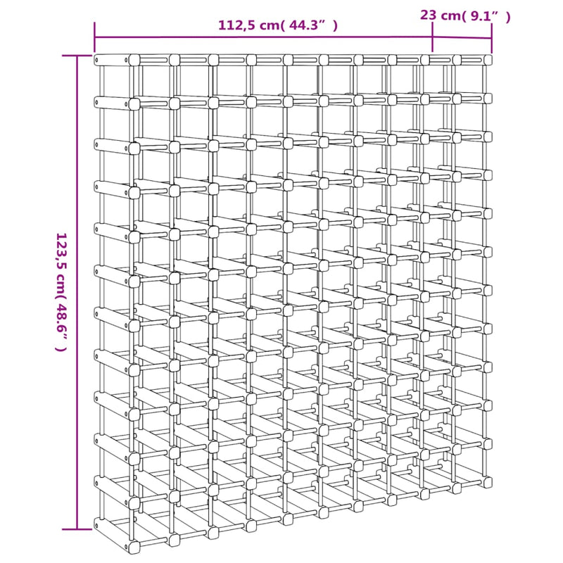 vidaXL tömör fenyőfa bortartó 120 palackhoz 112,5x23x123,5 cm