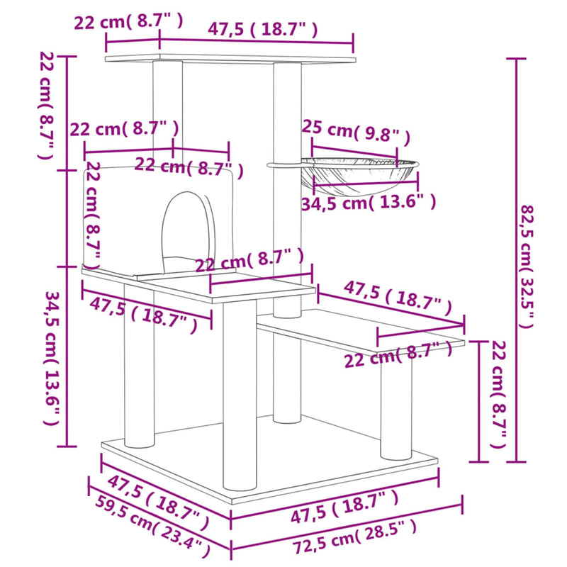 vidaXL világosszürke macskabútor szizál kaparófákkal 82,5 cm