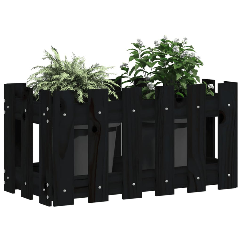 vidaXL fekete tömör fenyő növénytartó léces kialakítással 60x30x30 cm