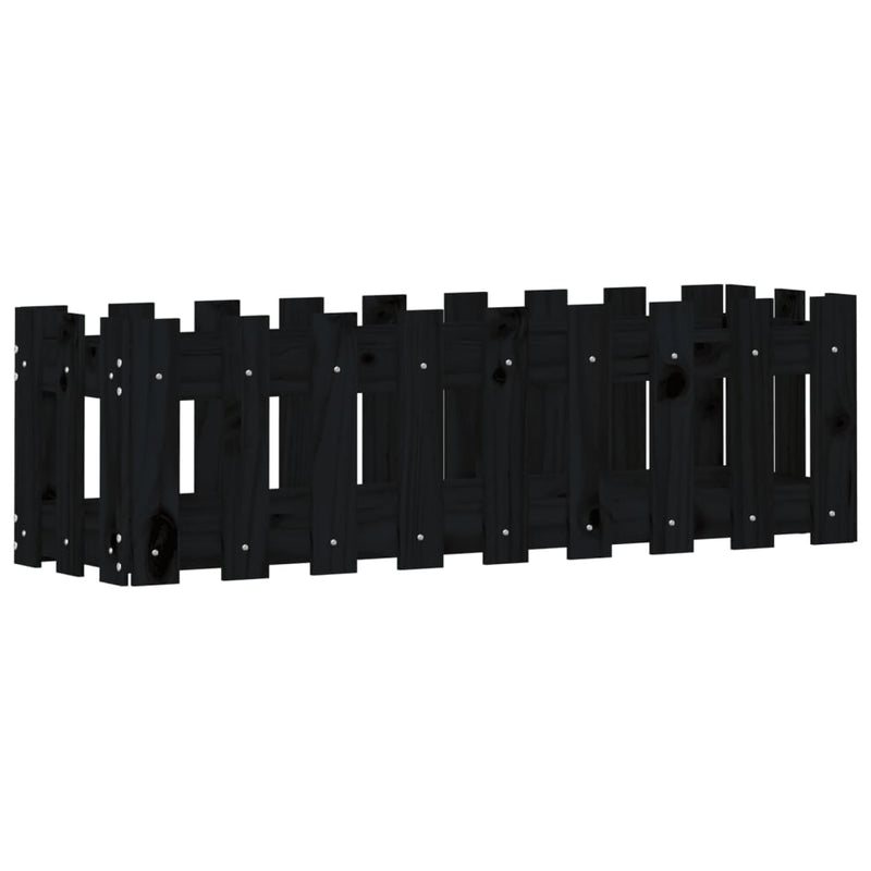 vidaXL fekete tömör fenyőfa kerti magaságyás kerítéssel 100x30x30 cm