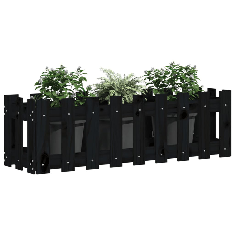 vidaXL fekete tömör fenyőfa kerti magaságyás kerítéssel 100x30x30 cm