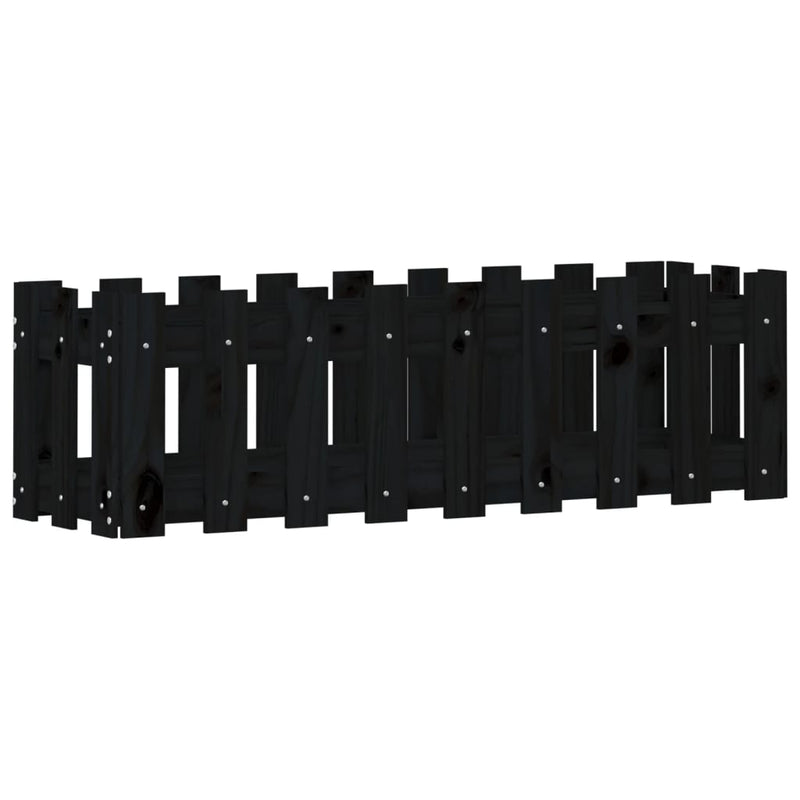 vidaXL fekete tömör fenyőfa kerti magaságyás kerítéssel 100x30x30 cm