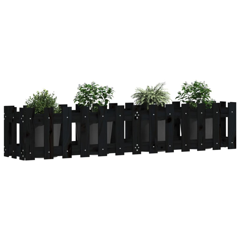 vidaXL fekete tömör fenyőfa kerti magaságyás kerítéssel 150x30x30 cm