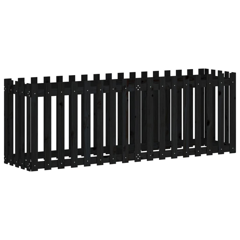 vidaXL fekete tömör fenyőfa kerti magaságyás kerítéssel 200x50x70 cm
