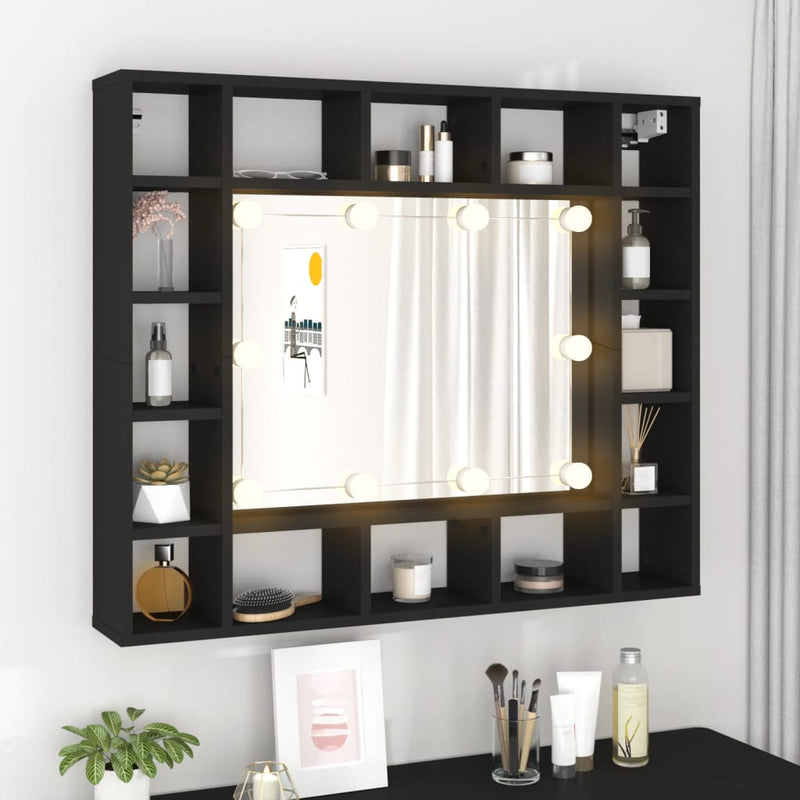vidaXL fekete LED-es tükrös szekrény 91x15x76,5 cm