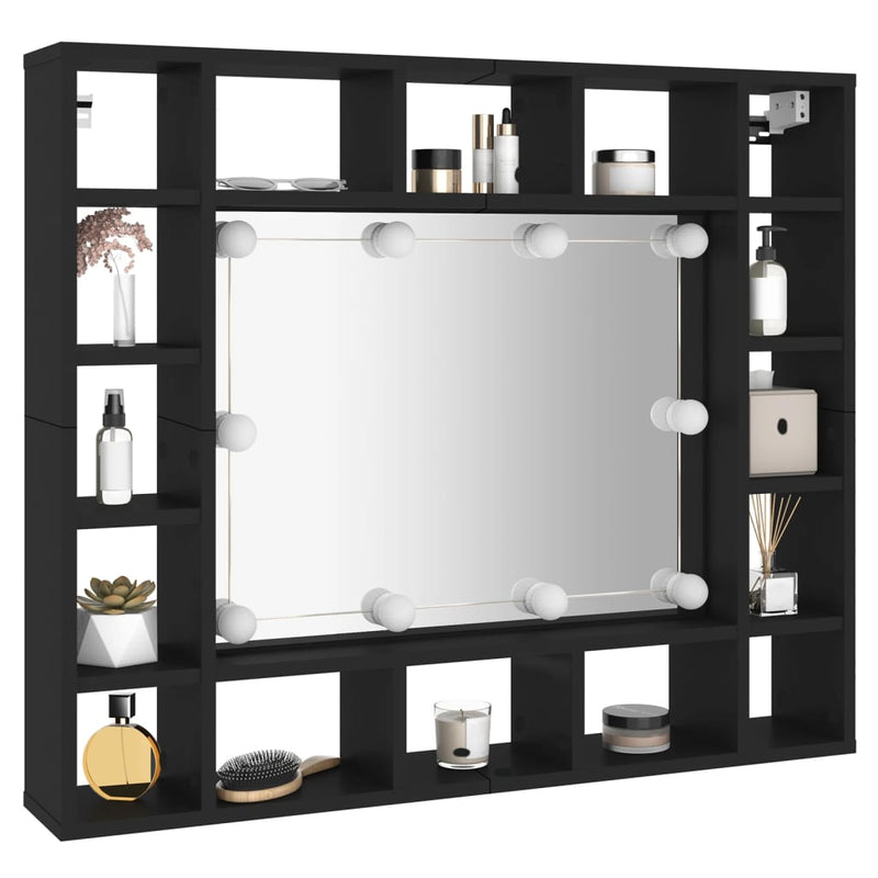 vidaXL fekete LED-es tükrös szekrény 91x15x76,5 cm