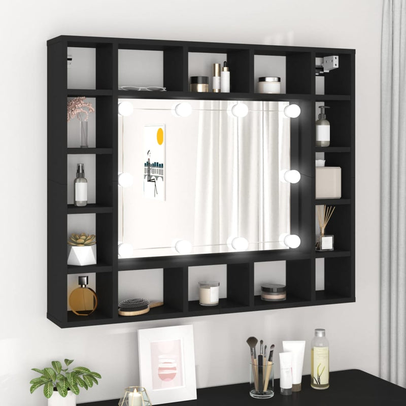 vidaXL fekete LED-es tükrös szekrény 91x15x76,5 cm