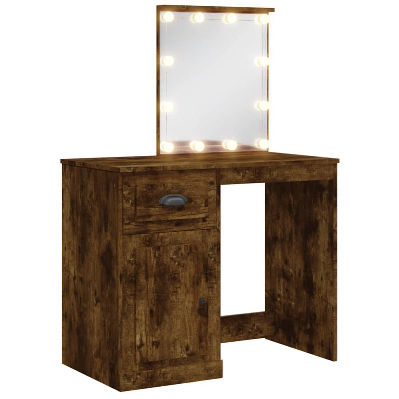 vidaXL füstös tölgy színű fésülködőasztal LED-lámpákkal 90x42x132,5 cm