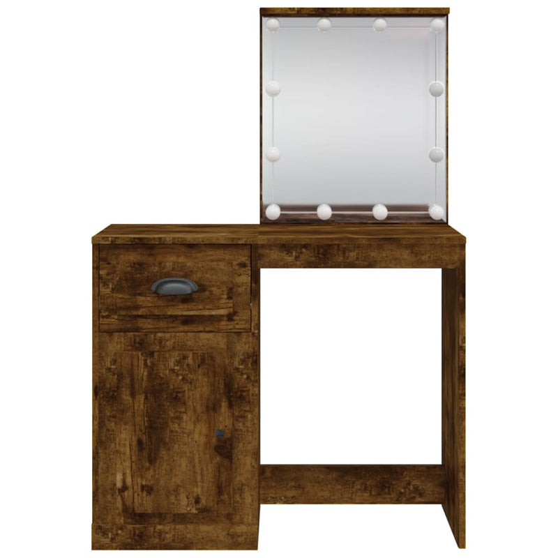 vidaXL füstös tölgy színű fésülködőasztal LED-lámpákkal 90x42x132,5 cm