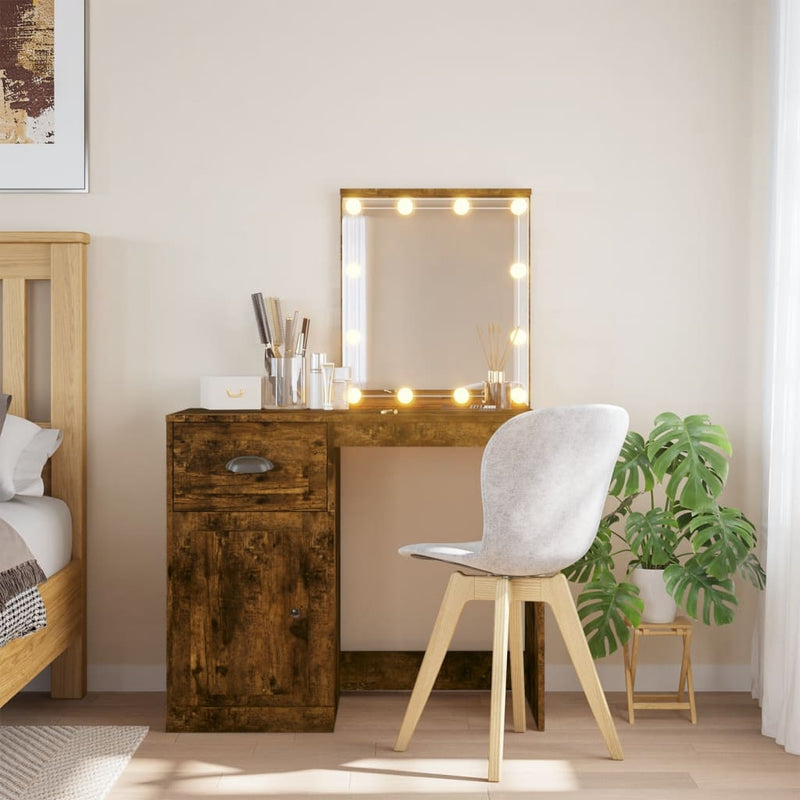 vidaXL füstös tölgy színű fésülködőasztal LED-lámpákkal 90x42x132,5 cm