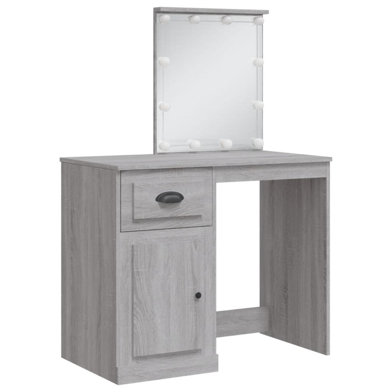 vidaXL szürke sonoma fésülködőasztal LED-lámpákkal 90x42x132,5 cm