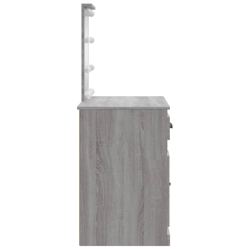 vidaXL szürke sonoma fésülködőasztal LED-lámpákkal 90x42x132,5 cm