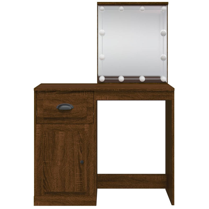 vidaXL világosbarna tölgy fésülködőasztal LED-lámpákkal 90x42x132,5 cm
