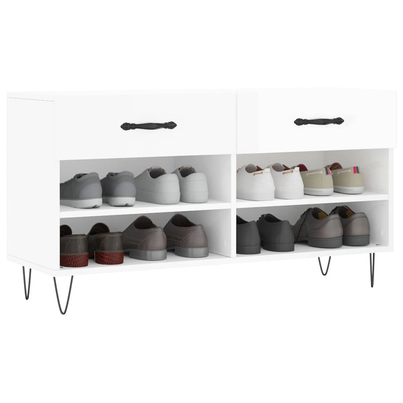 vidaXL magasfényű fehér szerelt fa cipőpolc 102x35x55 cm
