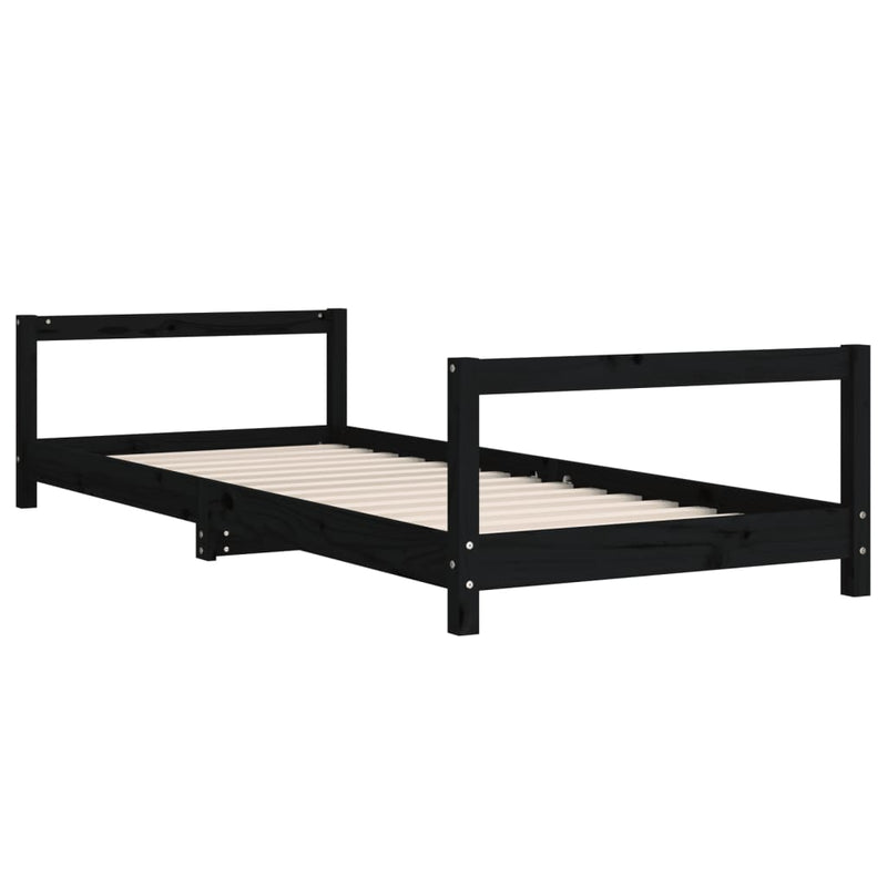 vidaXL fekete tömör fenyőfa gyerekágykeret 80 x 200 cm