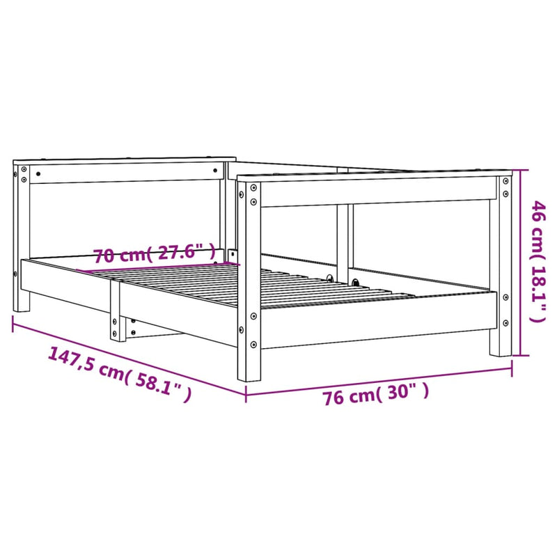 vidaXL fehér tömör fenyőfa gyerekágykeret 70 x 140 cm