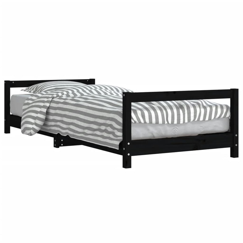 vidaXL fekete tömör fenyőfa gyerekágykeret 90 x 190 cm
