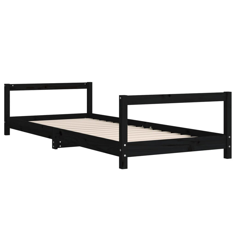 vidaXL fekete tömör fenyőfa gyerekágykeret 90 x 190 cm